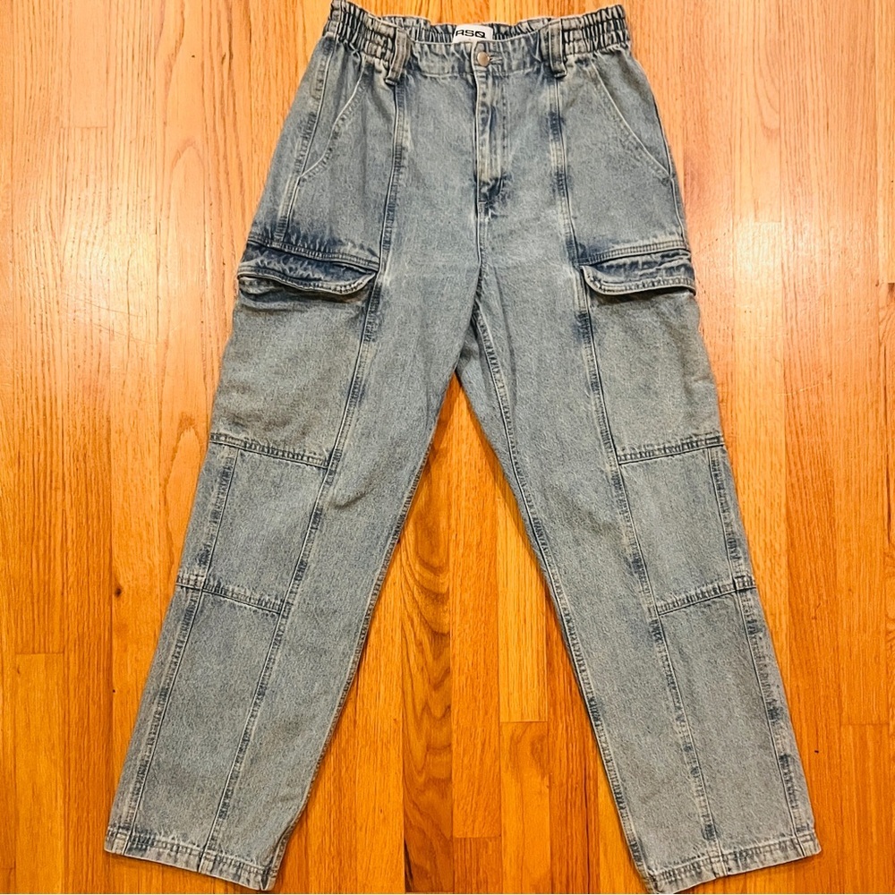 RSQ High Waist Baggy Cargo Jeans Denim Elastic Waist 31